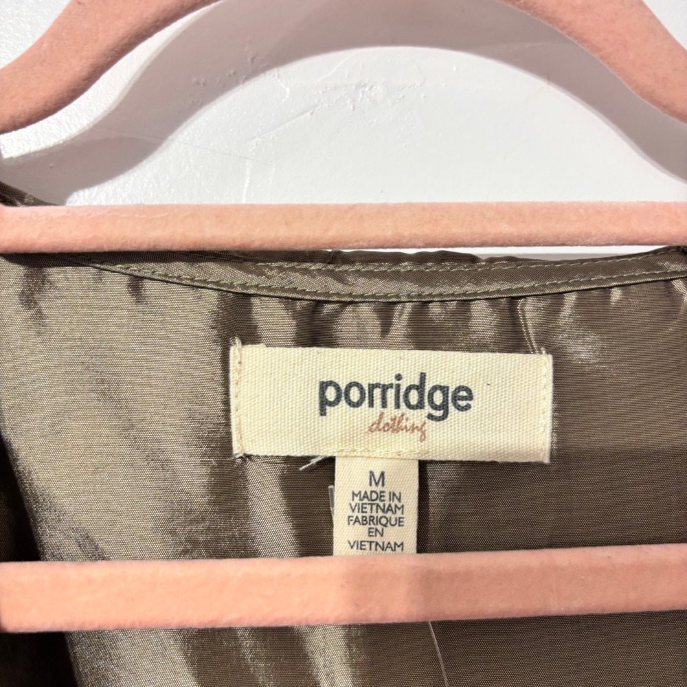 Porridge Anthropologie Taffeta Mini Dress Olive Bronze Puff Sleeve Peter Pan M - Picture 5 of 10
